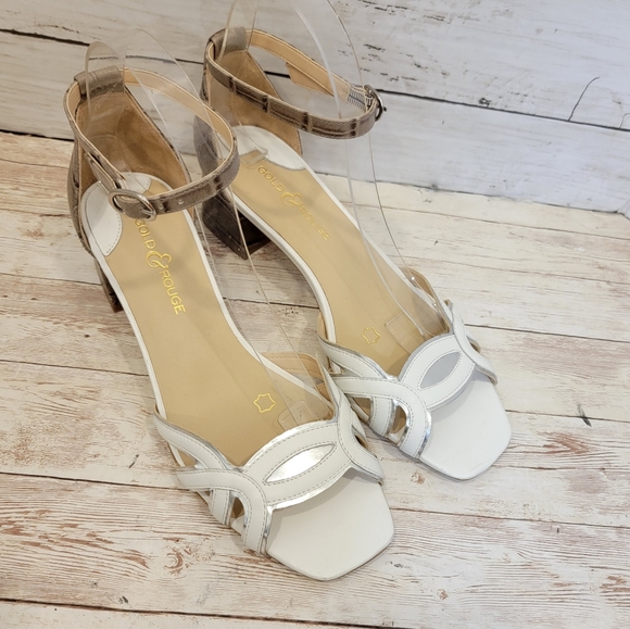 Gold & Rouge white leather and embossed croc block heel sandals - Picture 12 of 13